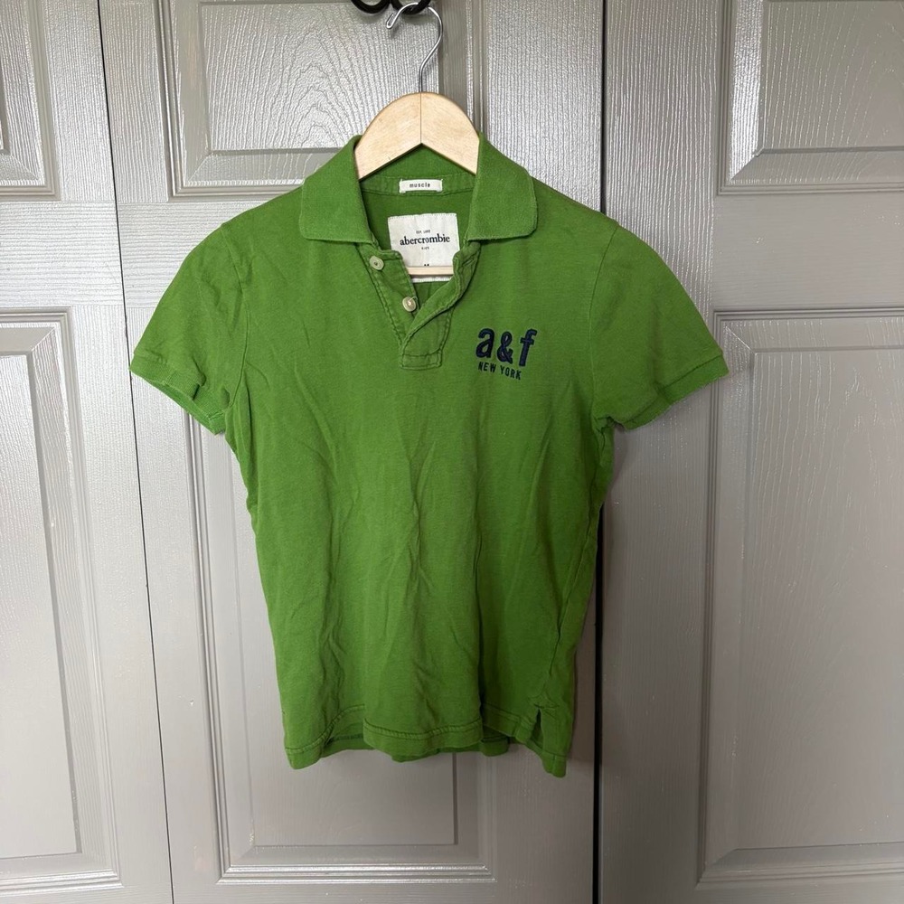 Abercrombie & Fitch Green Polo Shirt Y2K Logo Youth M Fits Womens S Preppy